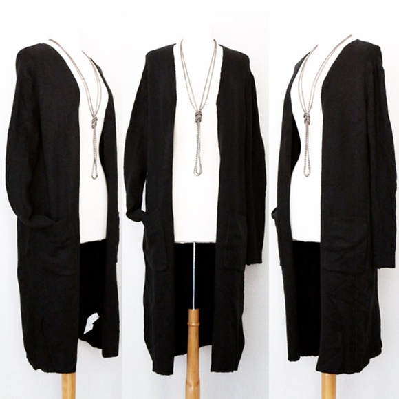 ZARAKNIT Sweaters - ZARAKNIT Black Long Duster Sweater Open Cardigan